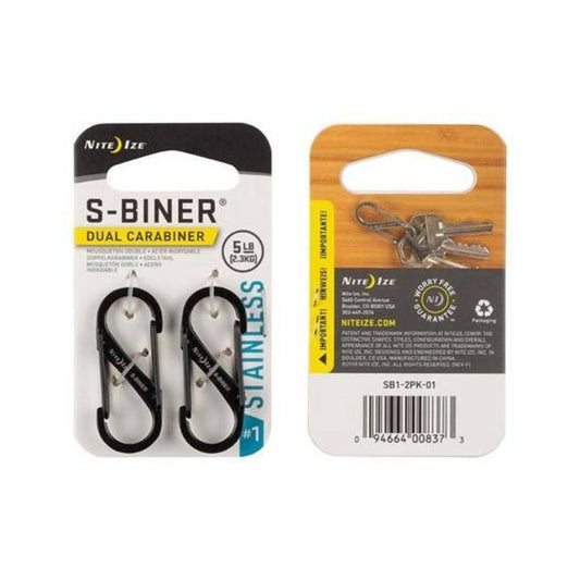 NITE IZE S-BINER BLACK - 2 Pack - Size 1, Carabiners,    - Outdoor Kuwait