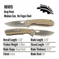 Honey Badger Flipper D2 Medium No Choil - Tan, Knives,    - Outdoor Kuwait