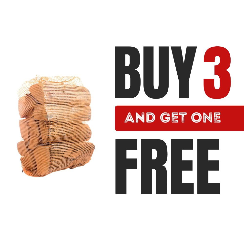 Buy 3, Get 1 Free: Wood Bioma Kiln Dried Birch Firewood - 30 L with Mesh Bag Bundle, , - Outdoor Kuwait