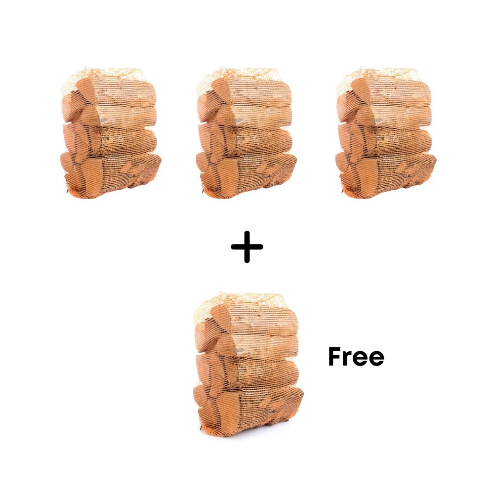 Buy 3, Get 1 Free: Wood Bioma Kiln Dried Birch Firewood - 30 L with Mesh Bag Bundle, , - Outdoor Kuwait