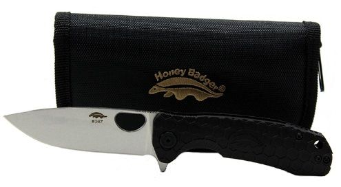 Honey Badger Flipper Stonewashed D2 Lrg Blk W/Zipper Pouch, Knives, - Outdoor Kuwait